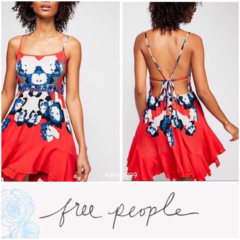 NWT FREE PEOPLE Intimately Sweet Lucy Slip Dress Mini in Cherry Kiss Red Small